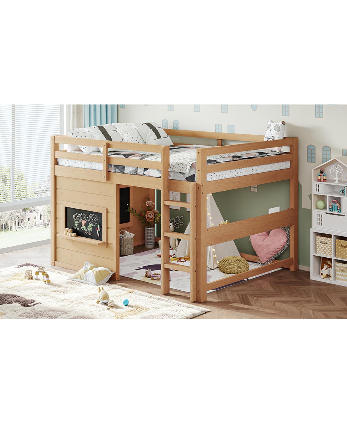 Streamdale Furniture Full Size Loft Bed with Slide, Chalkboard, Bookshelf, and Safety Rails
