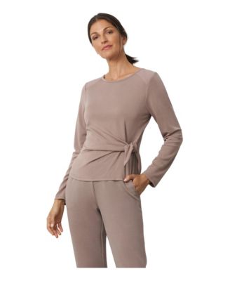 Women's Side-Tie Long-Sleeve Crewneck Knit Top