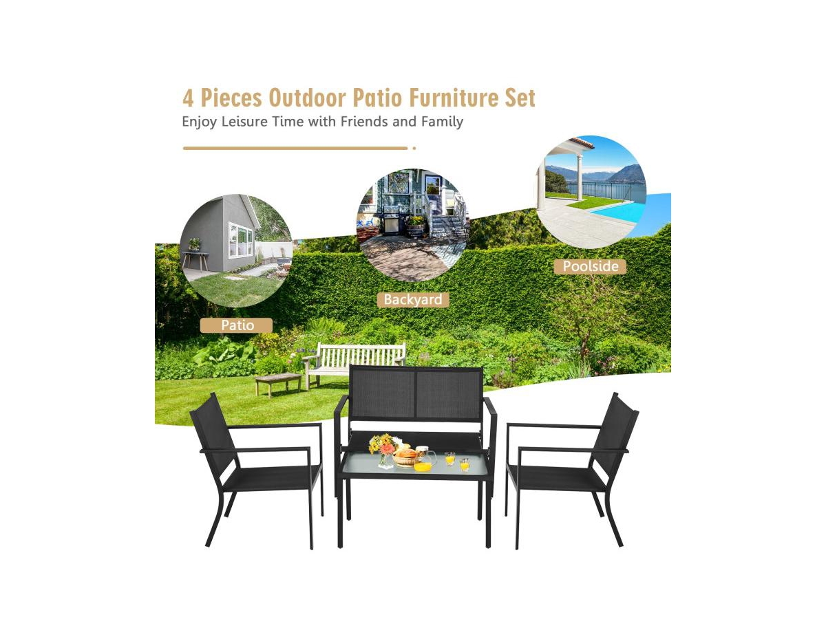Boyel Living 4-piece Patio Furniture Set Sofa Coffee Table Steel Frame Garden