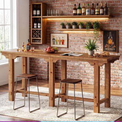 78.74" Extra Long Solid Wood Bar Table, Narrow Long High