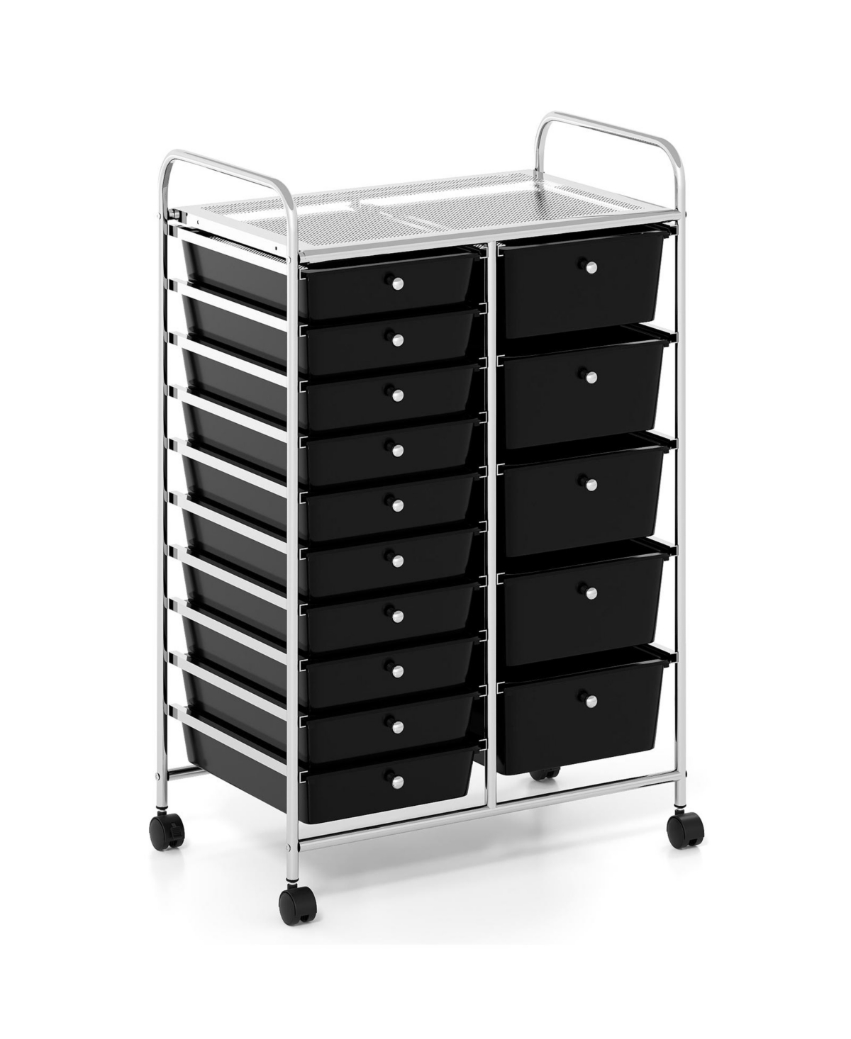 Mecale 15-Drawer Rolling Trolley with Chrome-Plated Frame