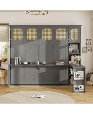  Murphy Bed with Desk and Rattan Cabinets