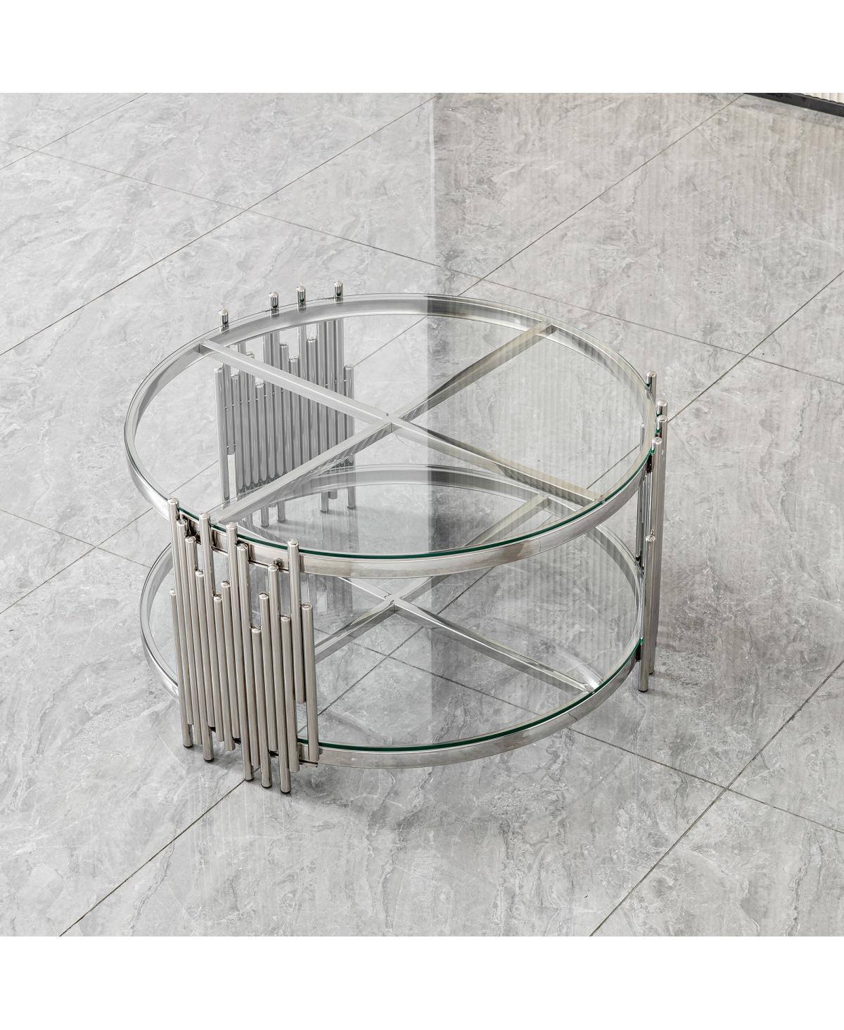 Streamdale Furniture 201 Stainless Steel Double-Layer Tempered Glass Round Coffee Table