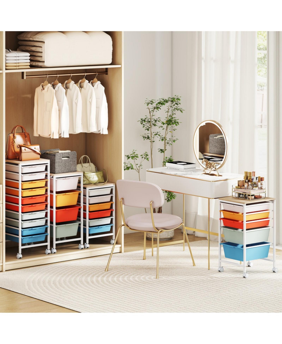 Sugift 6-Drawer Rolling Storage Cart with Wooden Tabletop and Lockable Swivel Casters