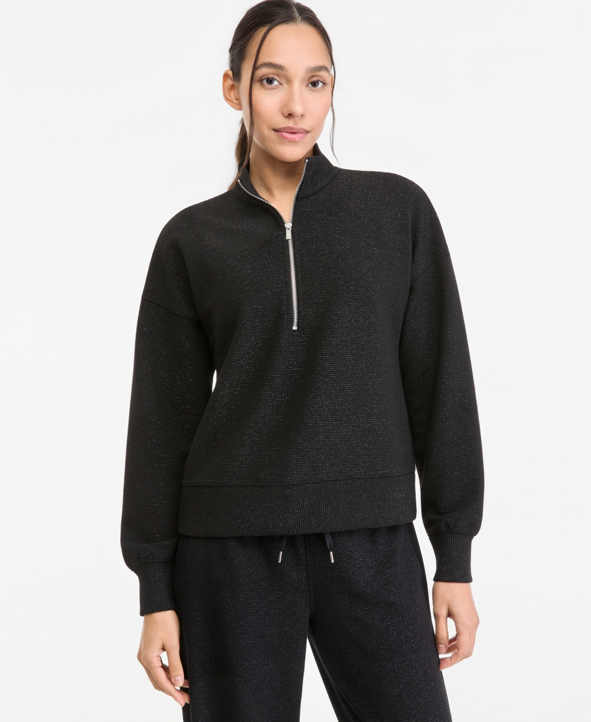 Id Ideology Women's Shine Ottoman-Rib 1/2-Zip Mock-Neck Pullover, Macy's Exclusive