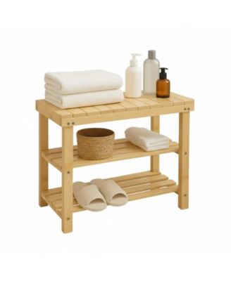 3-Tier Bamboo Shoe Rack Bench Multi-Use Storage Organizer for Entryway Hallway Living Room