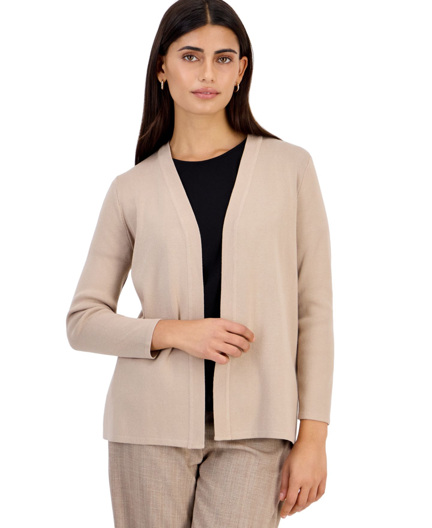 Женский кардиган Anne Klein Essentials Petite Newport Open-Front, цвет: Чёрный — фото 6