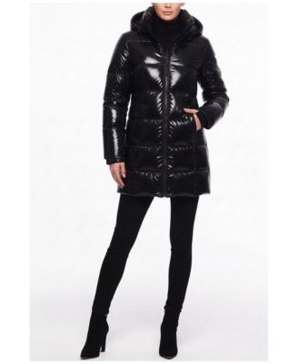 Women's Hooded Thumbhole-Cuff Shine Puffer Coat