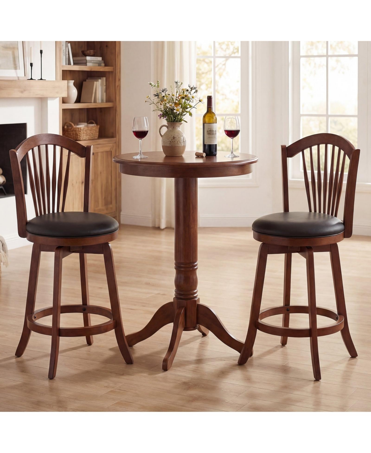 Set of 2 Swivel Bar Stools with Back Support