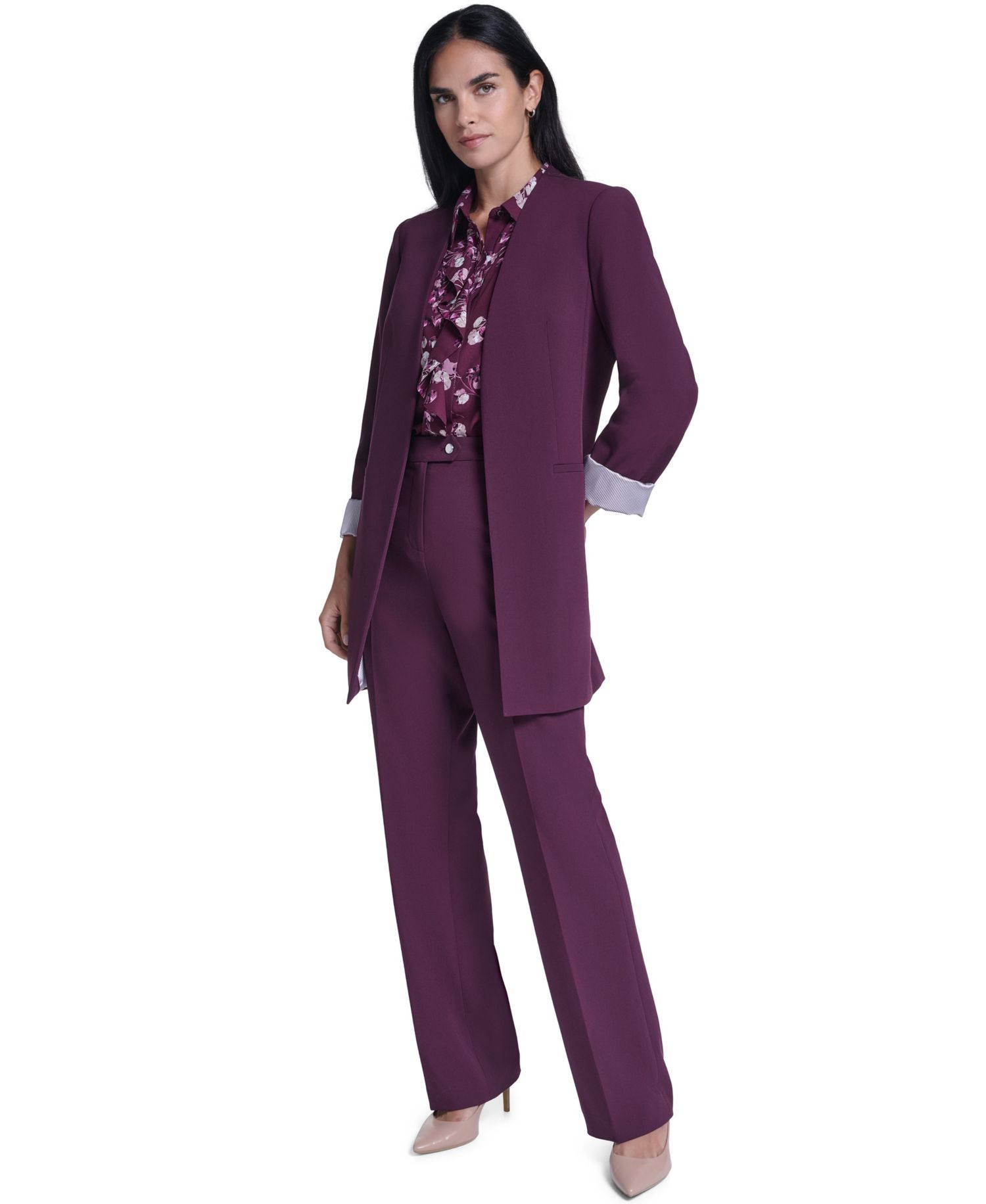 Women's Open Front Topper Collarless Shoulder-Padded Jacket