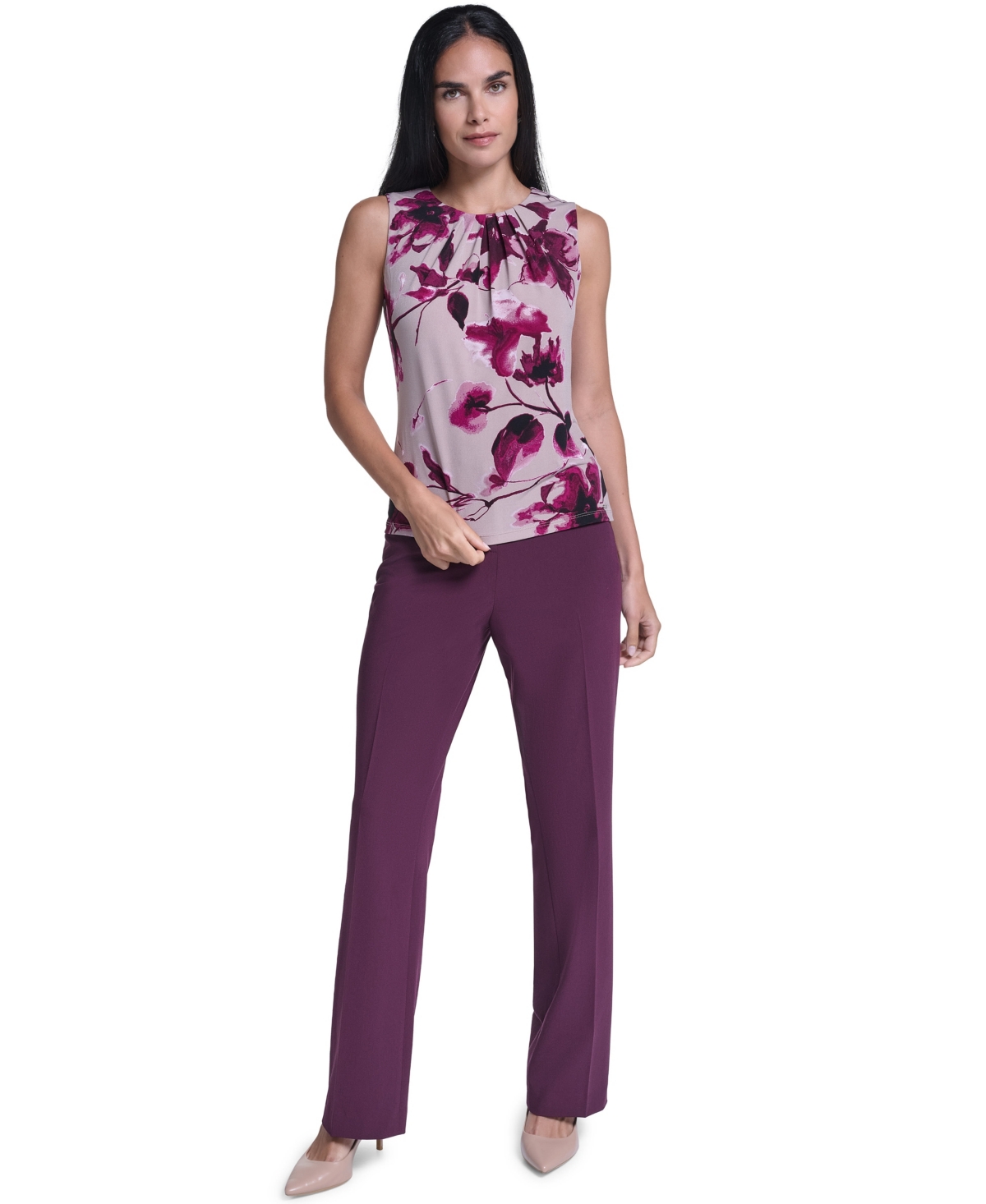 Calvin Klein Women's Floral-Print Sleeveless Blouse
