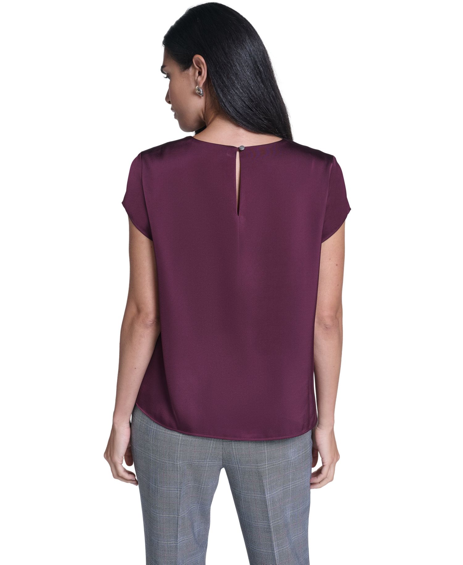 Women's Cap-Sleeve Crewneck Satin Blouse