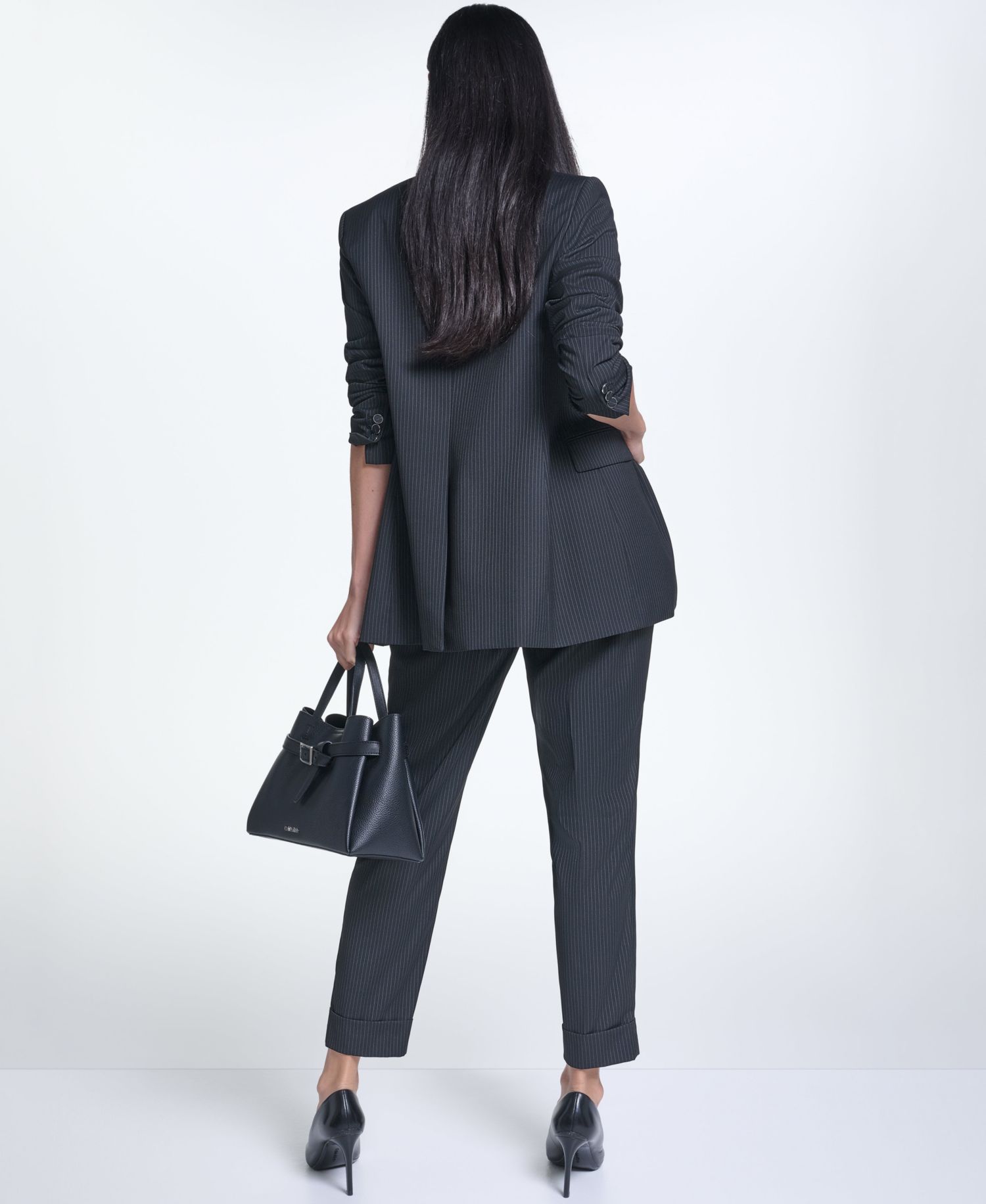 Women's Single Button Notch Collar Stripe Blazer