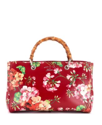 Medium Bamboo Shopper Tote Blooms Print Leather