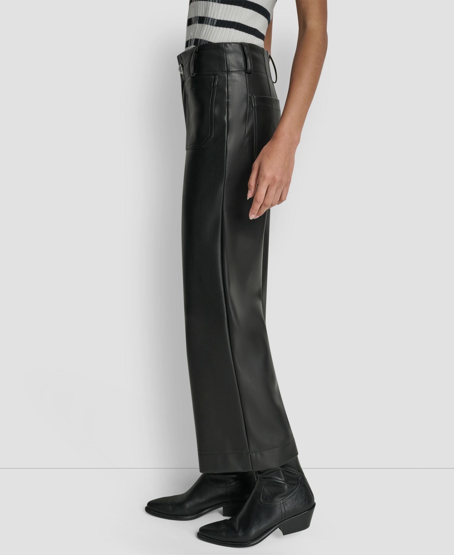 Women's High-Rise Cropped Faux Leather Wide-Leg Pants