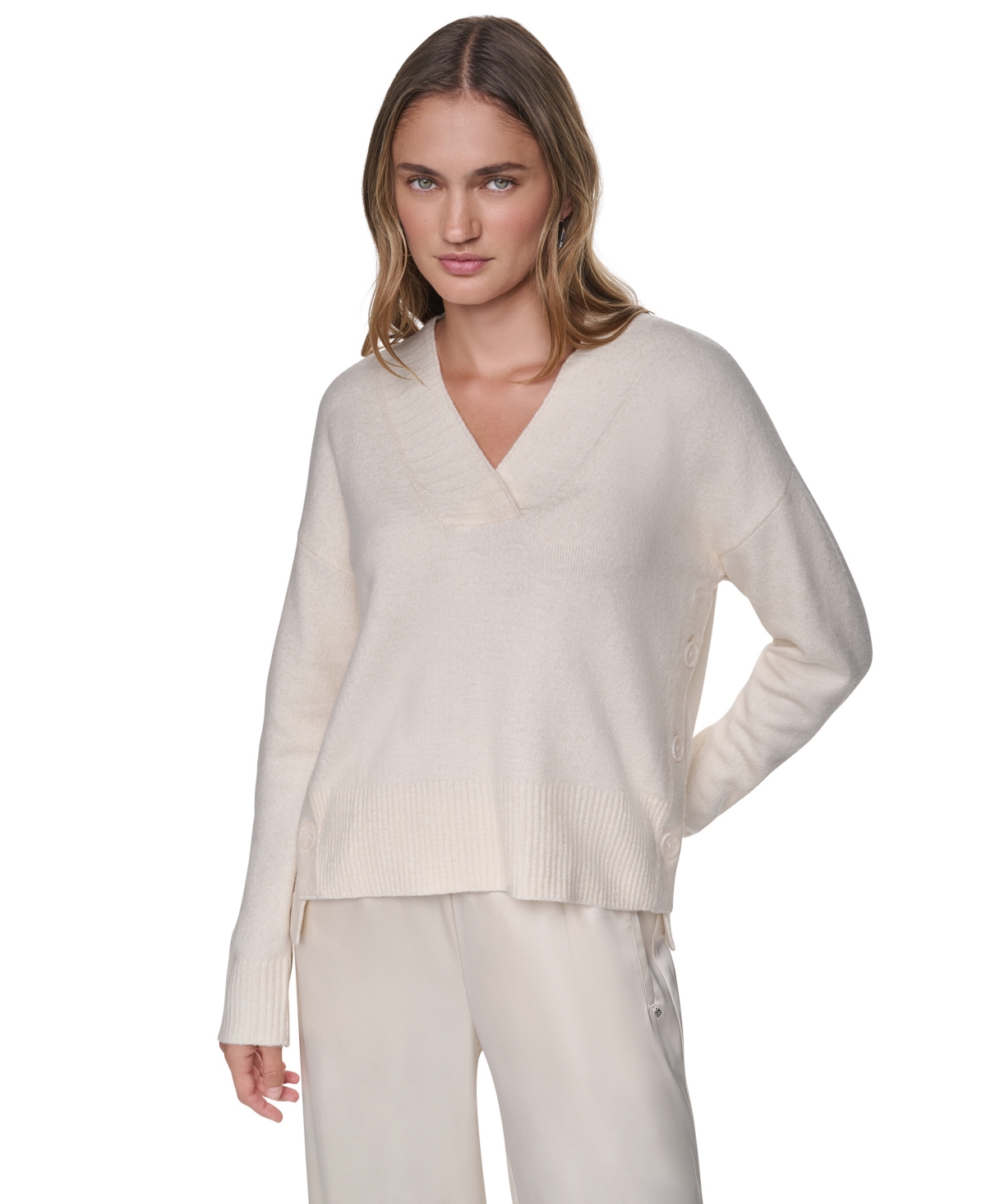 Dkny Jeans Women's Oversized V-Neck Long-Sleeve Sweater