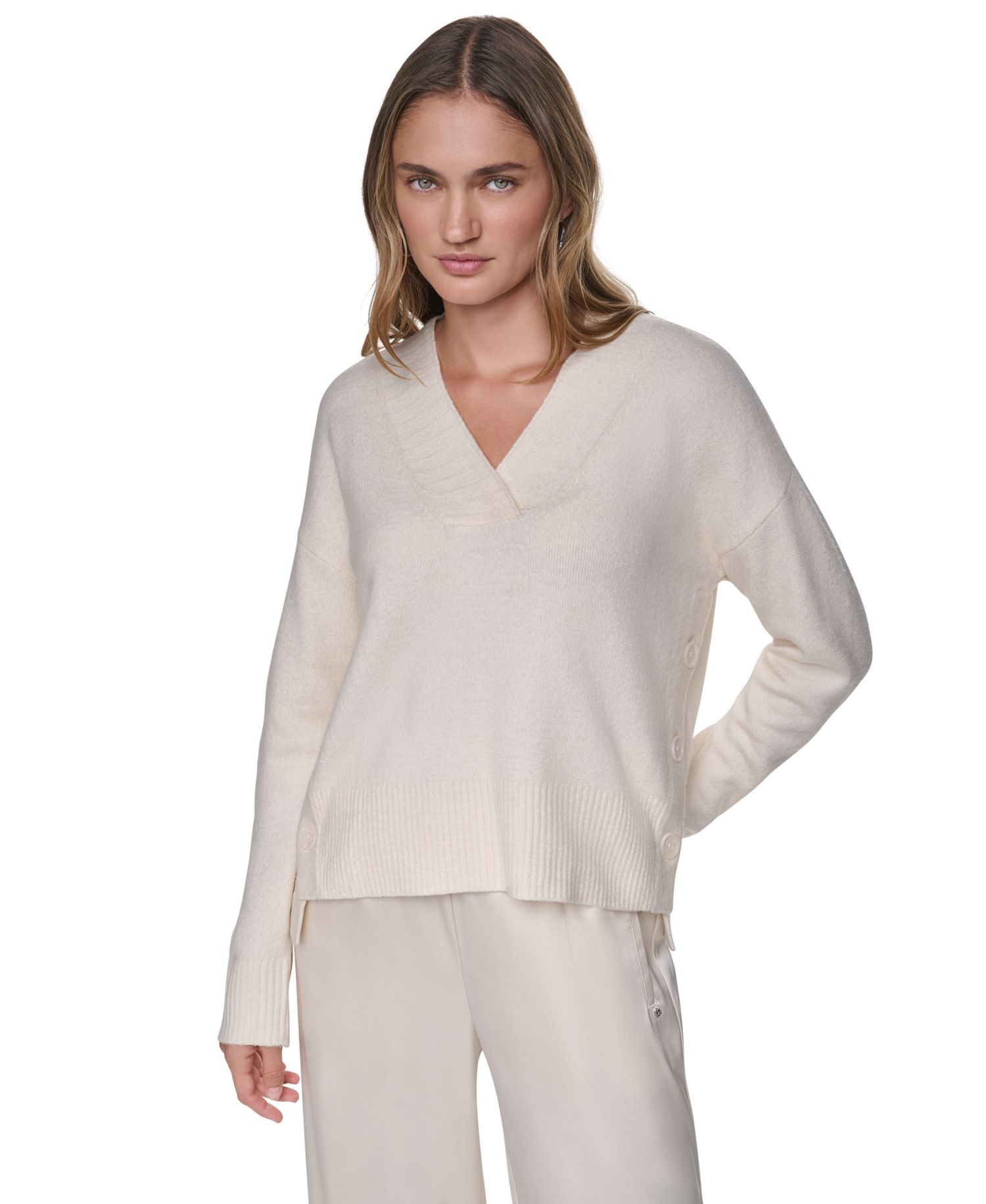 Women's Oversized V-Neck Long-Sleeve Sweater