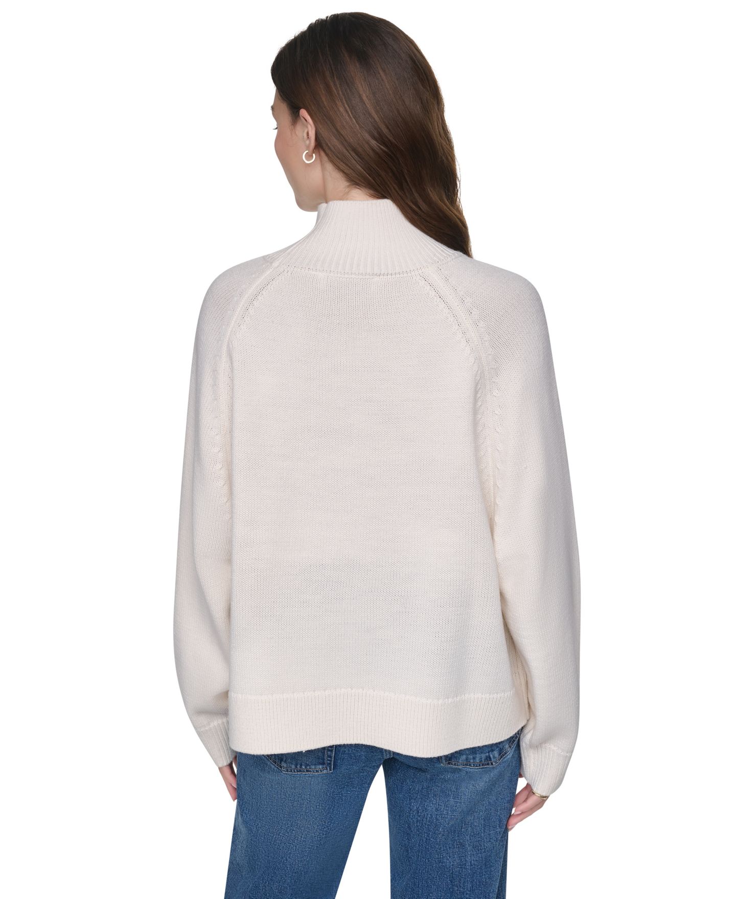 Женский свитер DKNY Jeans Easy Mock-Neck Long-Sleeve Raglan, цвет: Сливочный / Чёрный — фото 4