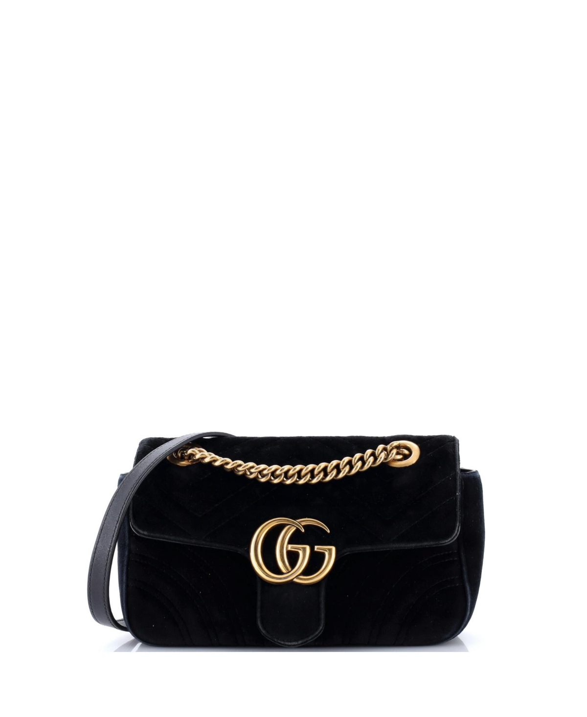 Pre-Owned Gucci Mini Gg Marmont Flap Bag Matelasse Velvet - Black