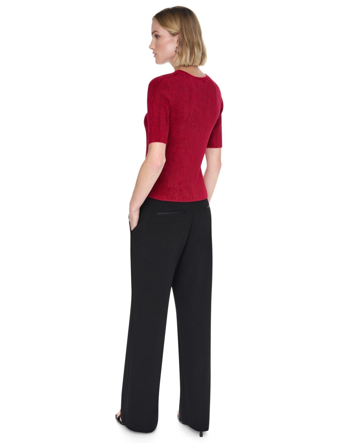 Женский свитер DKNY Petite Crewneck Short-Sleeve Ribbed, цвет: Клюквенный — фото 4