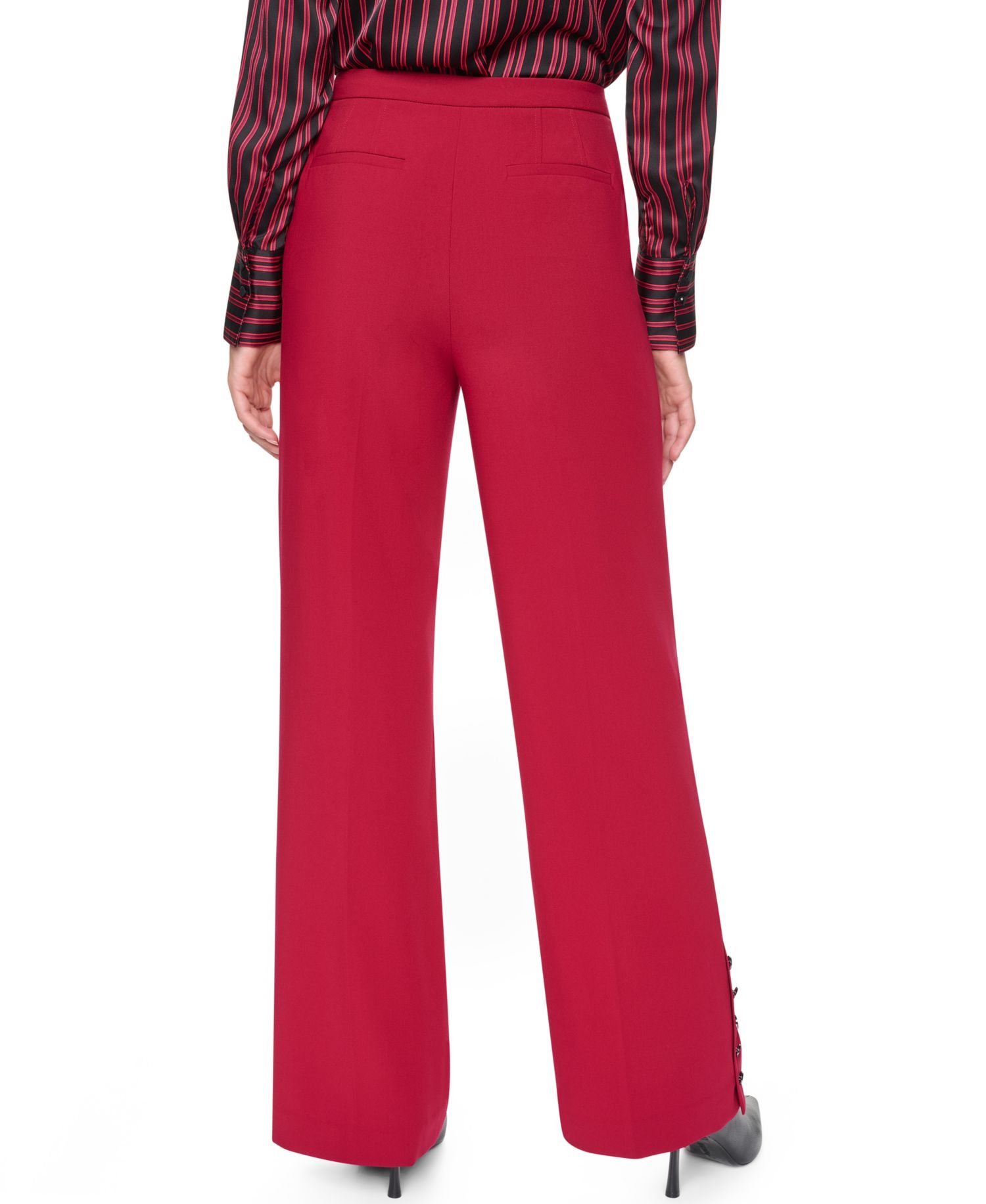 Petite High-Rise Wide-Leg Flat-Front Suit Pants