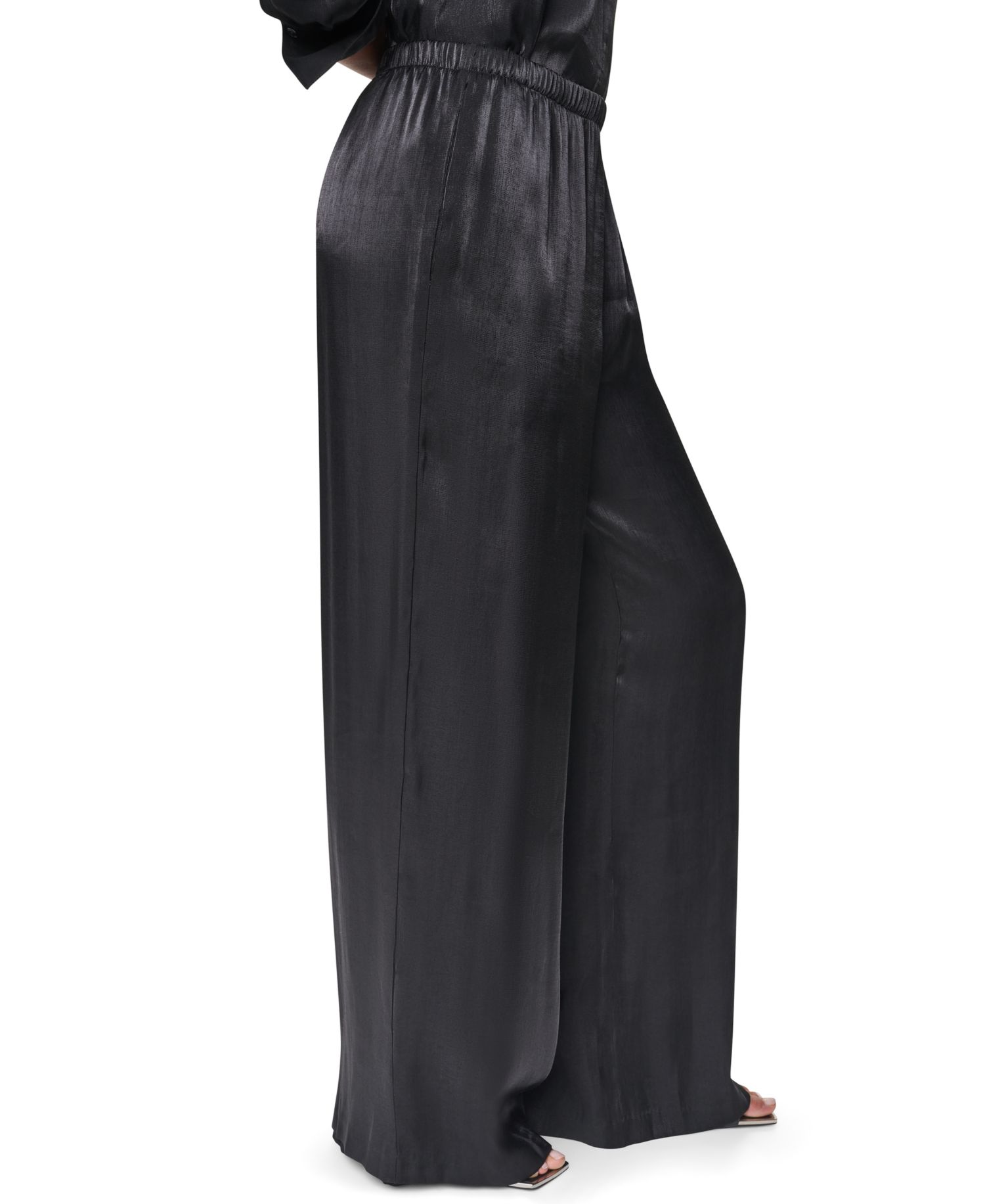 Petite East River Shine Wide-Leg High-Rise Satin Pants