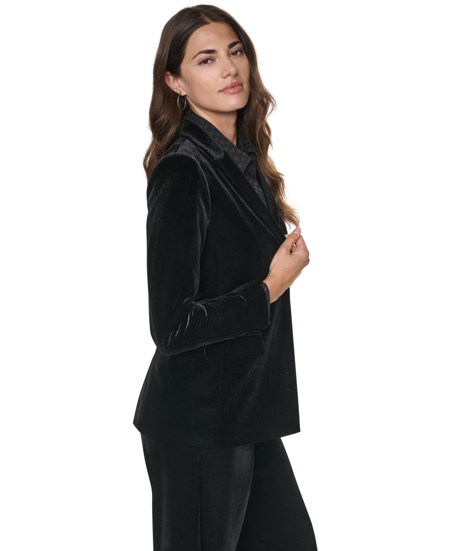 Petite Velvet Button-Front Fitted Blazer