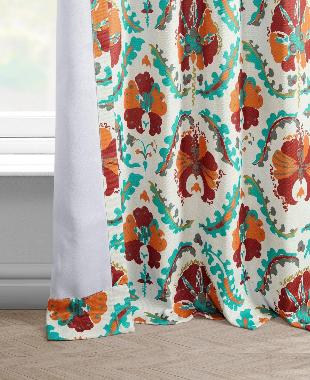 Half Price Drapes Tribeca Floral Printed Faux Linen Room Darkening Curtain