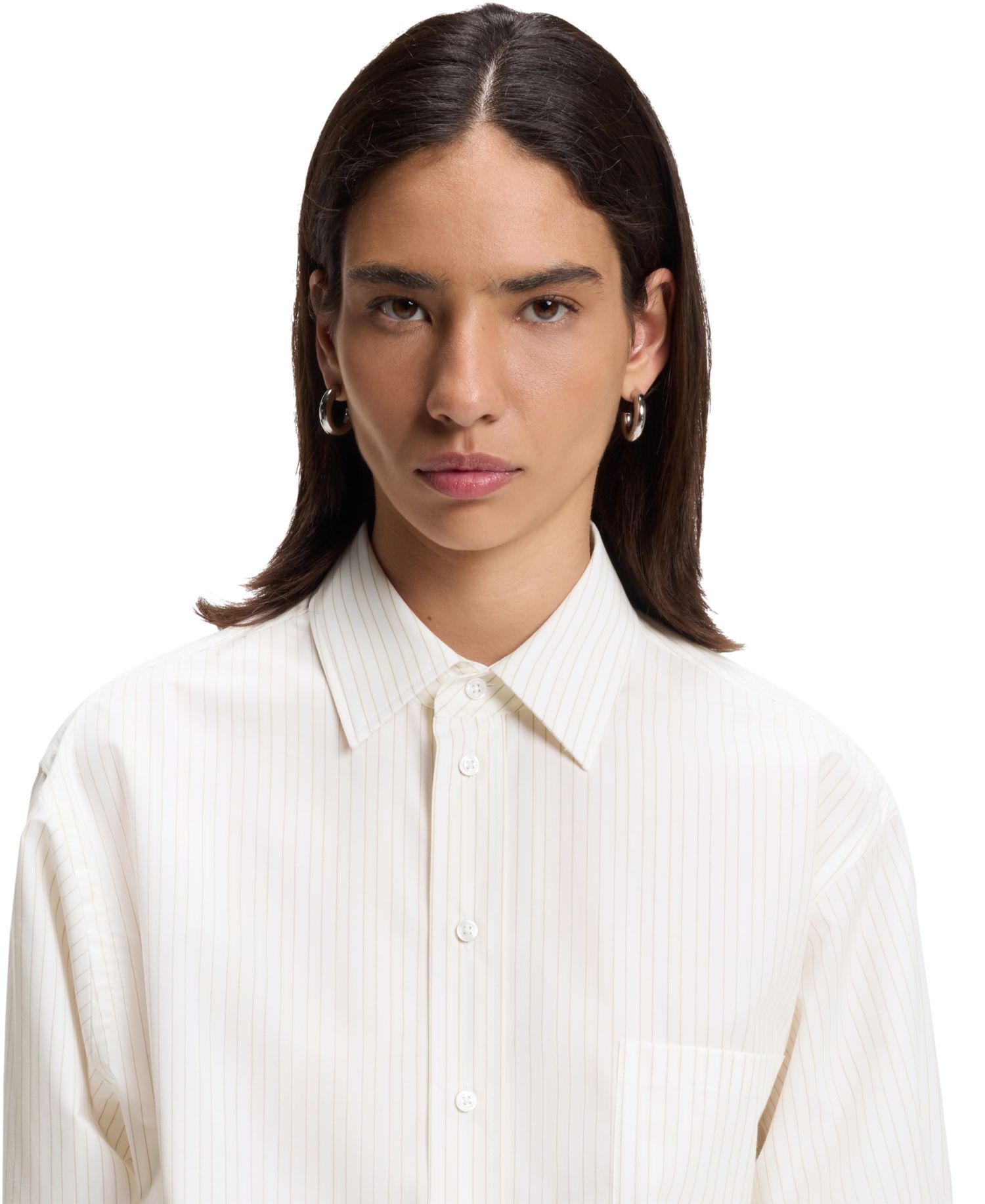 BOSS by Women's Long-Sleeve Relaxed-Fit Vertical-Stripe Cotton Poplin Blouse