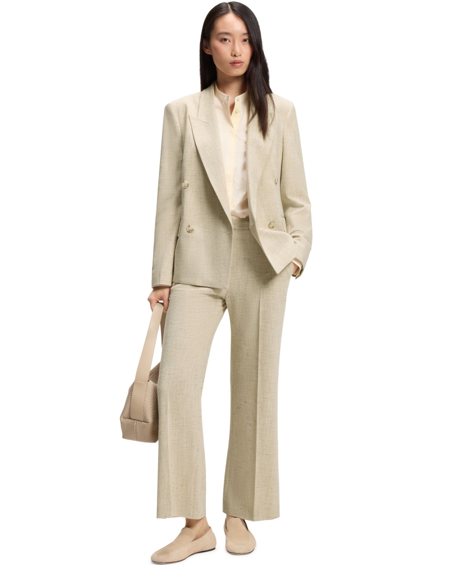 BOSS by Women's Jaleto9 Double-Breasted Textured-Slub Blazer