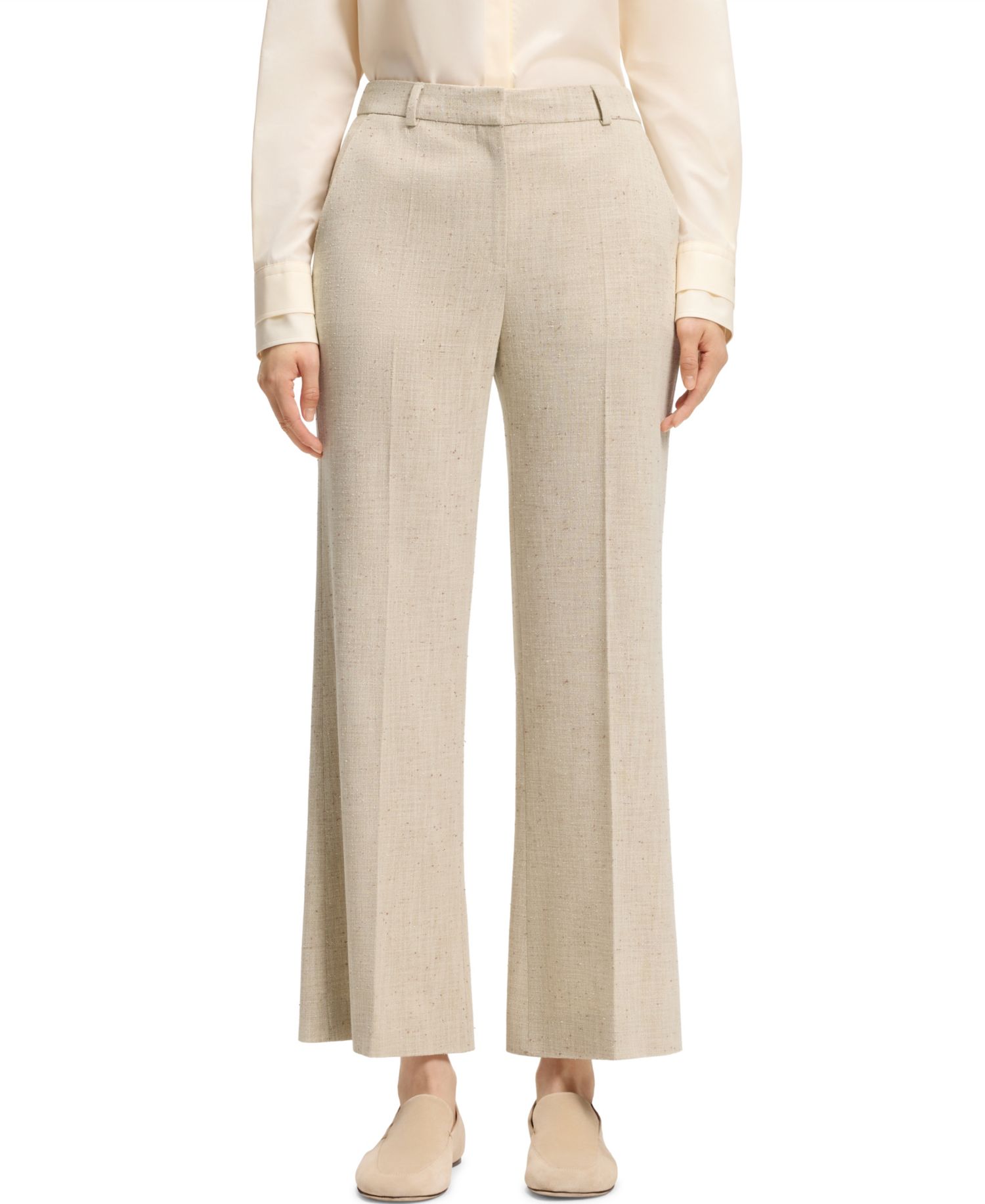 BOSS by Women's Talia-Crop Slub-Weave Cropped Flared-Fit Pants