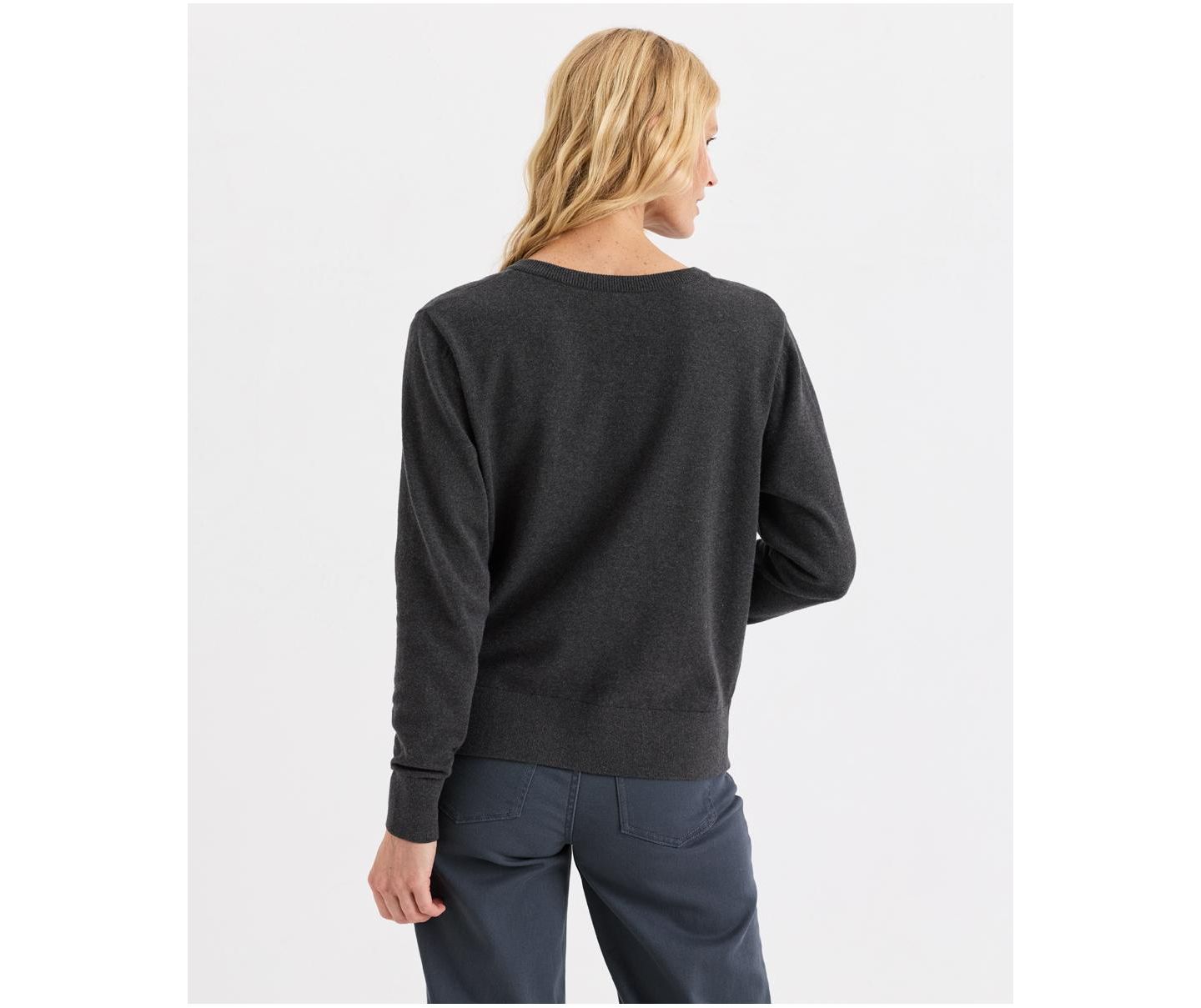 Женский свитер Pact Essential Long-Sleeve V-Neck, цвет: Тёмный угольный меланжевый — фото 5