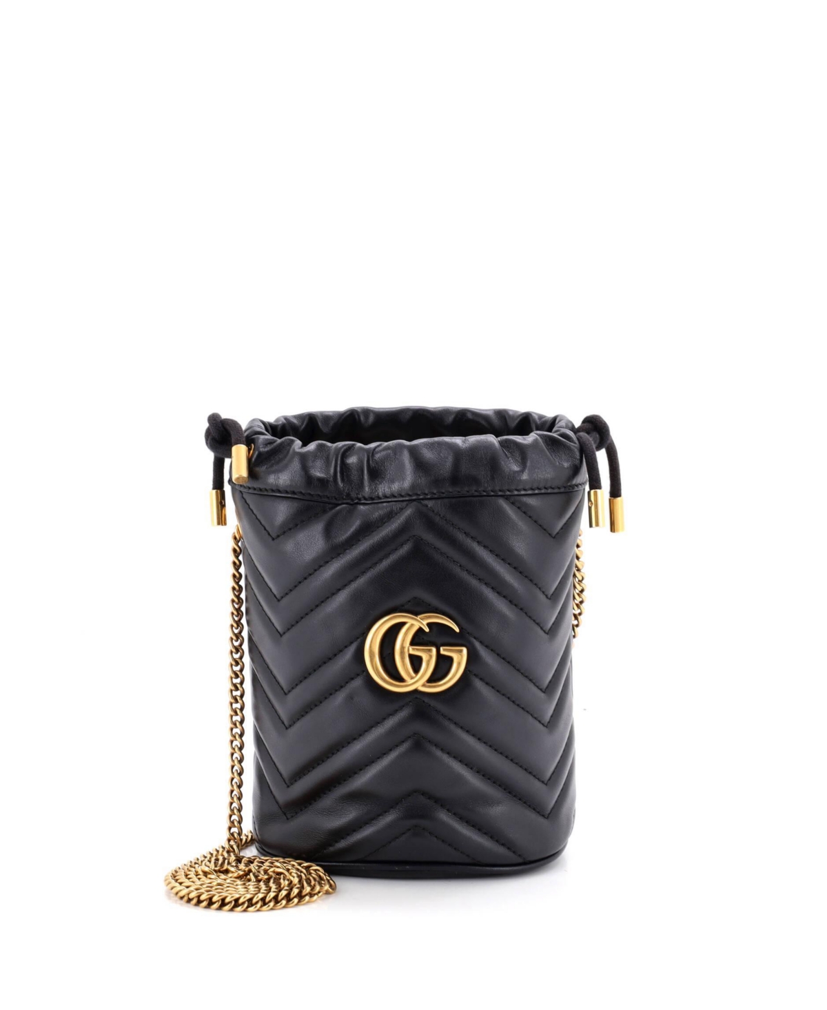 Pre-Owned Gucci Mini Gg Marmont Bucket Bag Matelasse Leather - Black