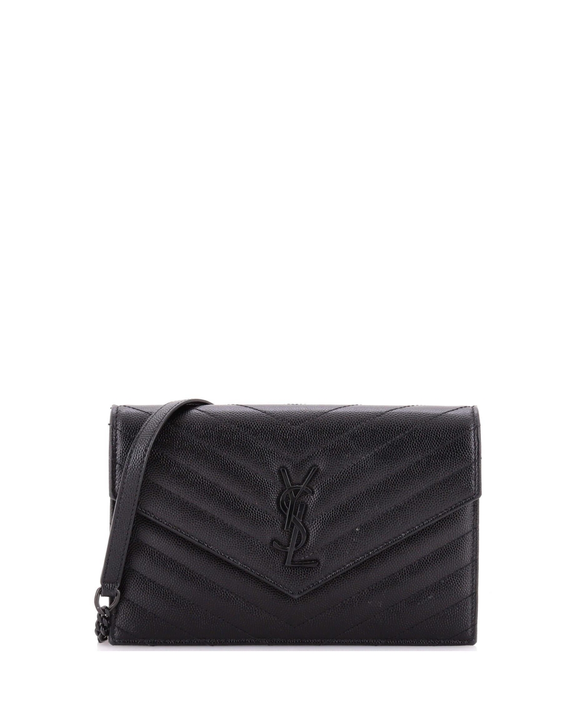 Pre-Owned Saint Laurent Small Classic Monogram Wallet on Chain Matelasse Chevron Leather - Black