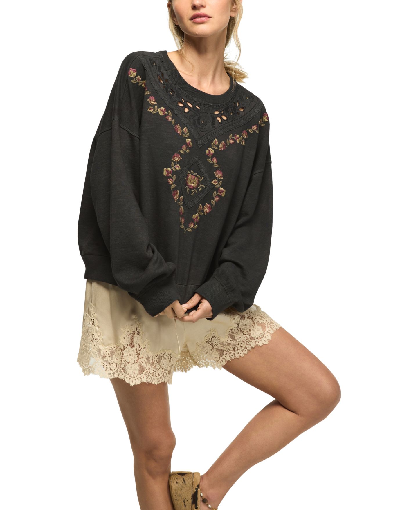 Женский свитшот Lucky Brand Long-Sleeve Crewneck Embroidered, цвет: Raven — фото 2
