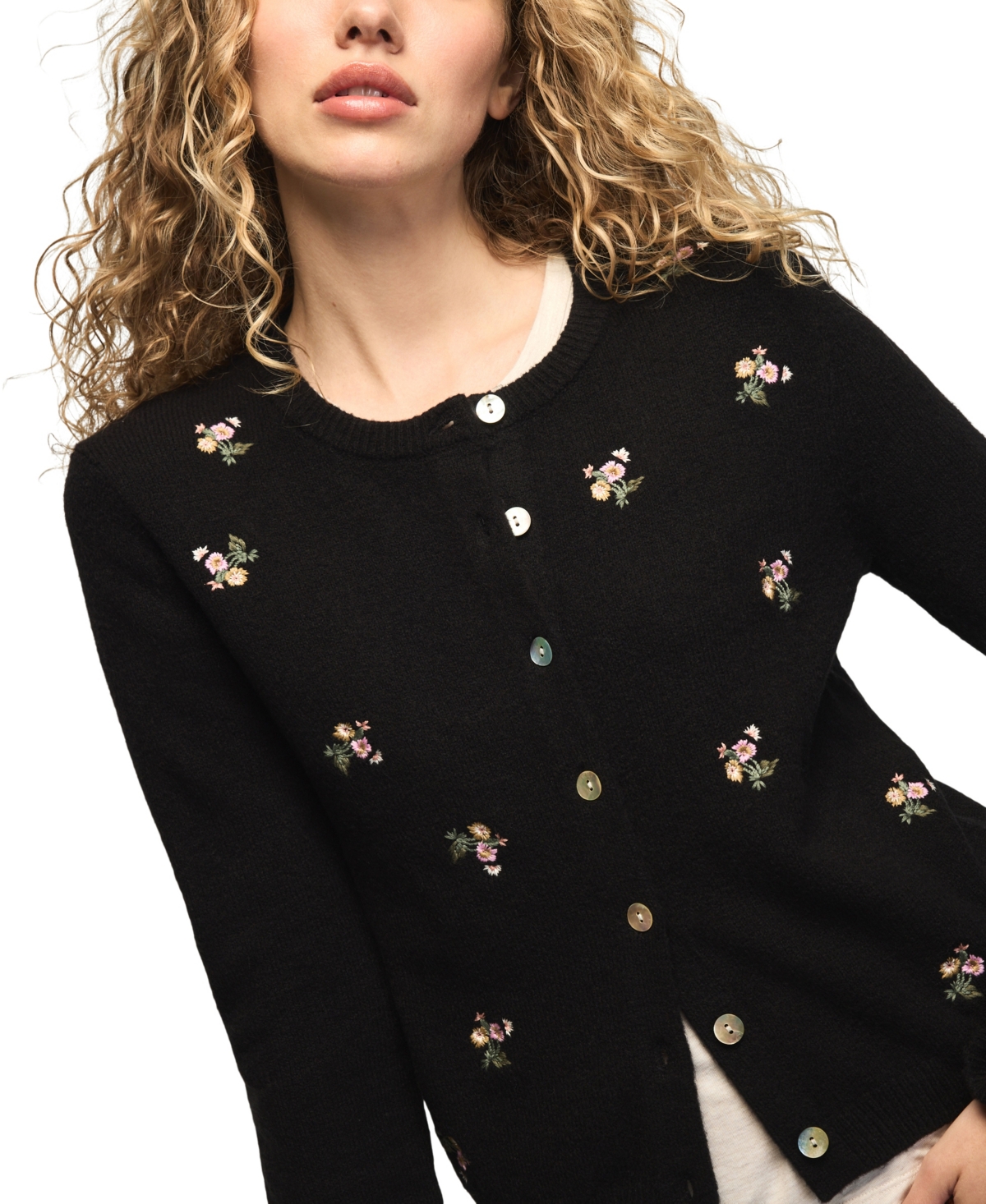 Lucky Brand Women's Floral-Embroidered Long-Sleeve Cardigan