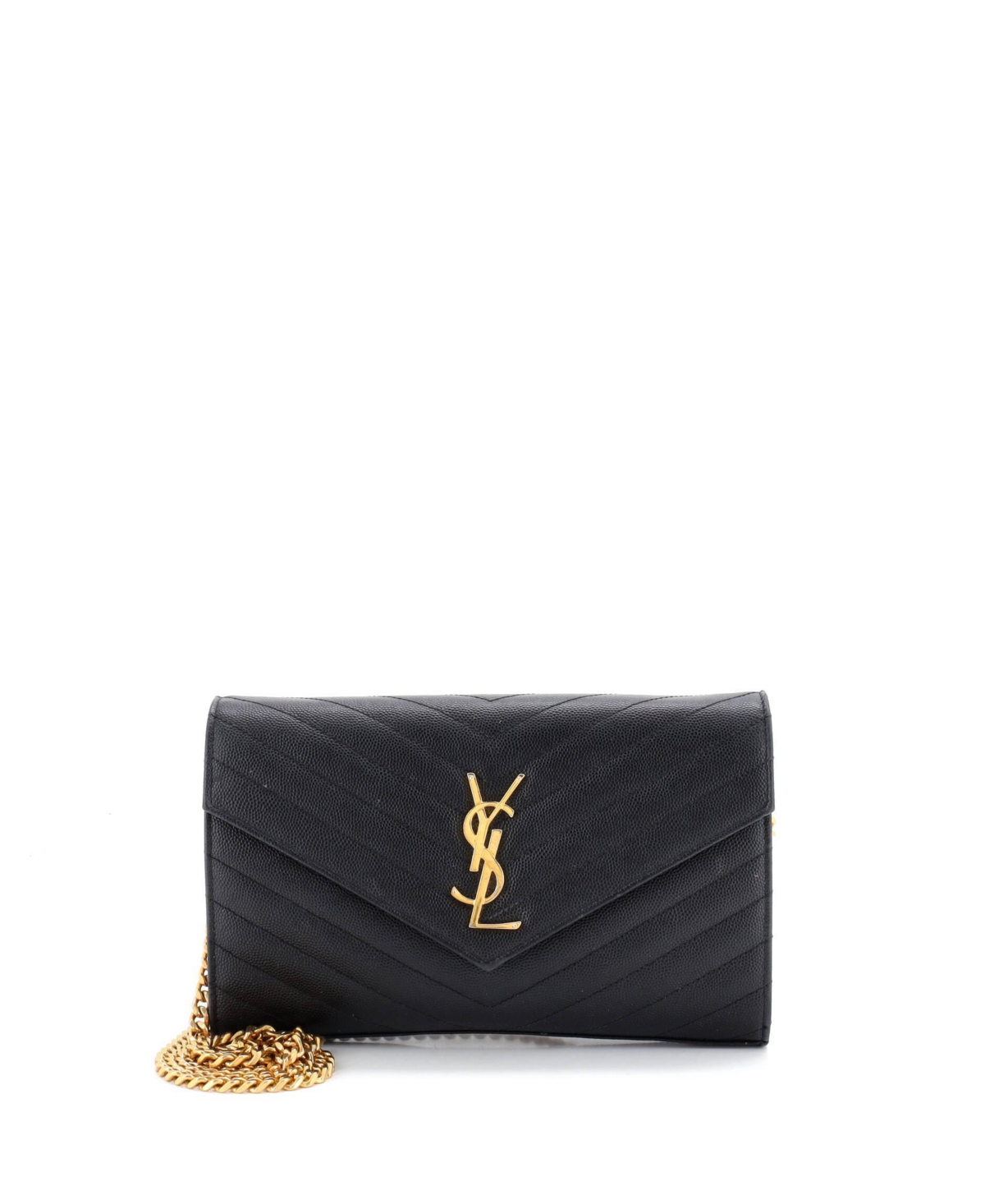 Pre-Owned Saint Laurent Medium Classic Monogram Wallet on Chain Matelasse Chevron Leather - Black