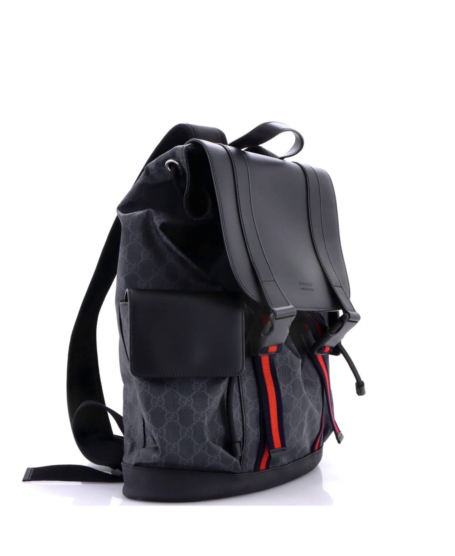 Large Double Pocket Buckle Backpack GG Coated Canvas