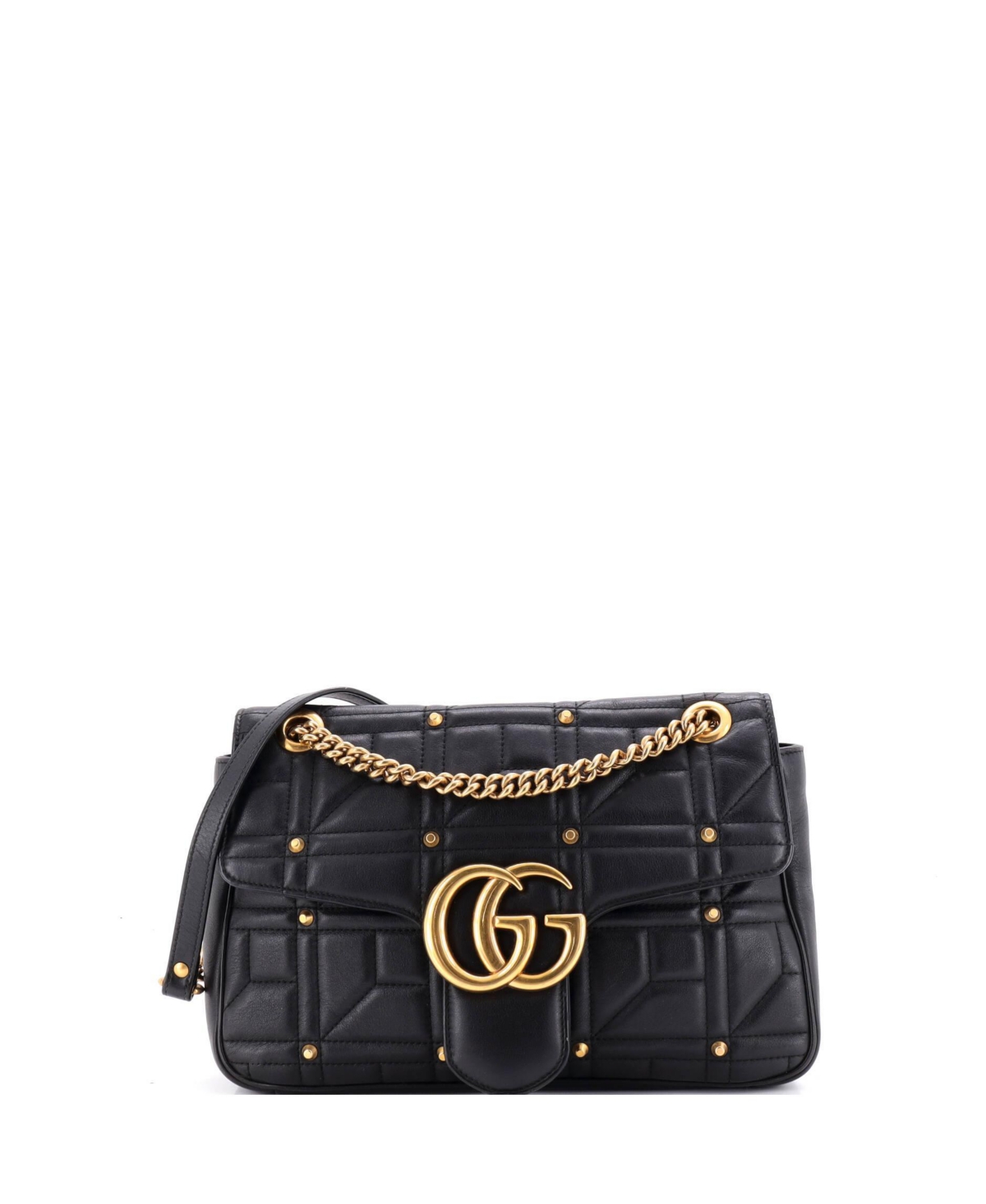 Pre-Owned Gucci Medium Gg Marmont Flap Bag Studded Matelasse Leather - Black