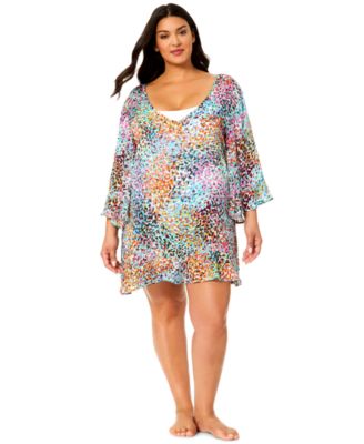 Plus Size V-Neck Flounce Swim Cover-Up Tunic