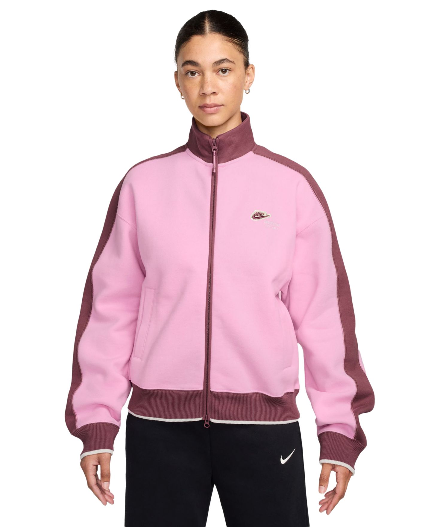Женская куртка Nike Studio Fleece Full-Zip Track, цвет: Розовый / Розовый дымчатый — фото 1