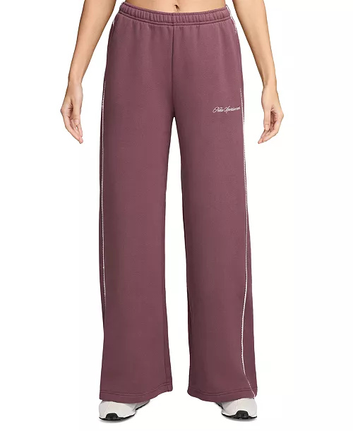 Nike Women's Studio Fleece Mid-Rise Wide-Leg Scallop Pants