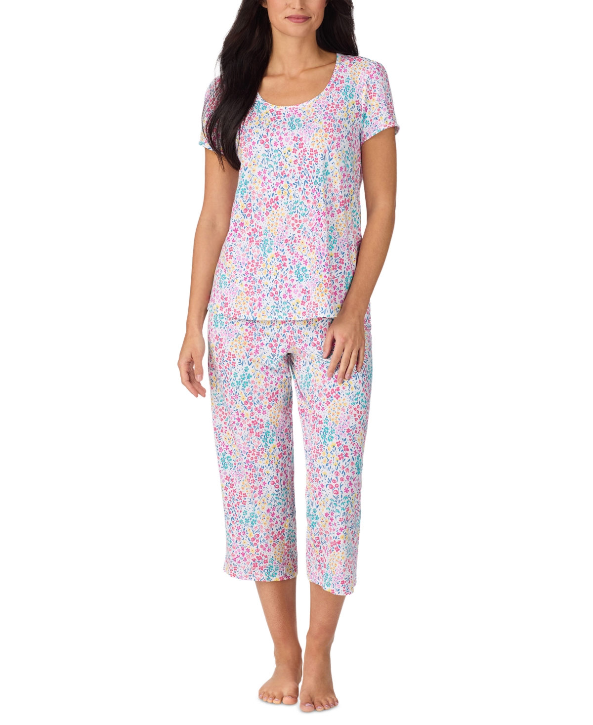 Cuddl Duds Women's Short-Sleeve Top & Cropped Pants, 2-Piece Pajama Set