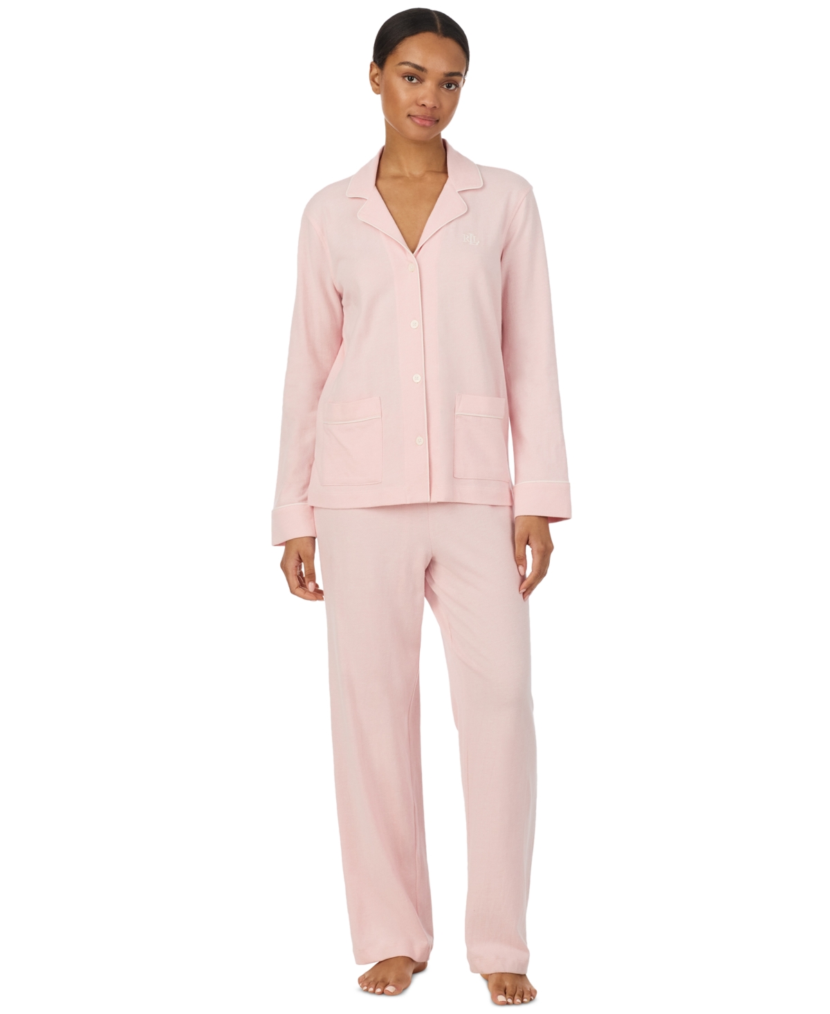 Lauren Ralph Lauren Women's Notch Collar and Mid-Rise Pant Set - Pink