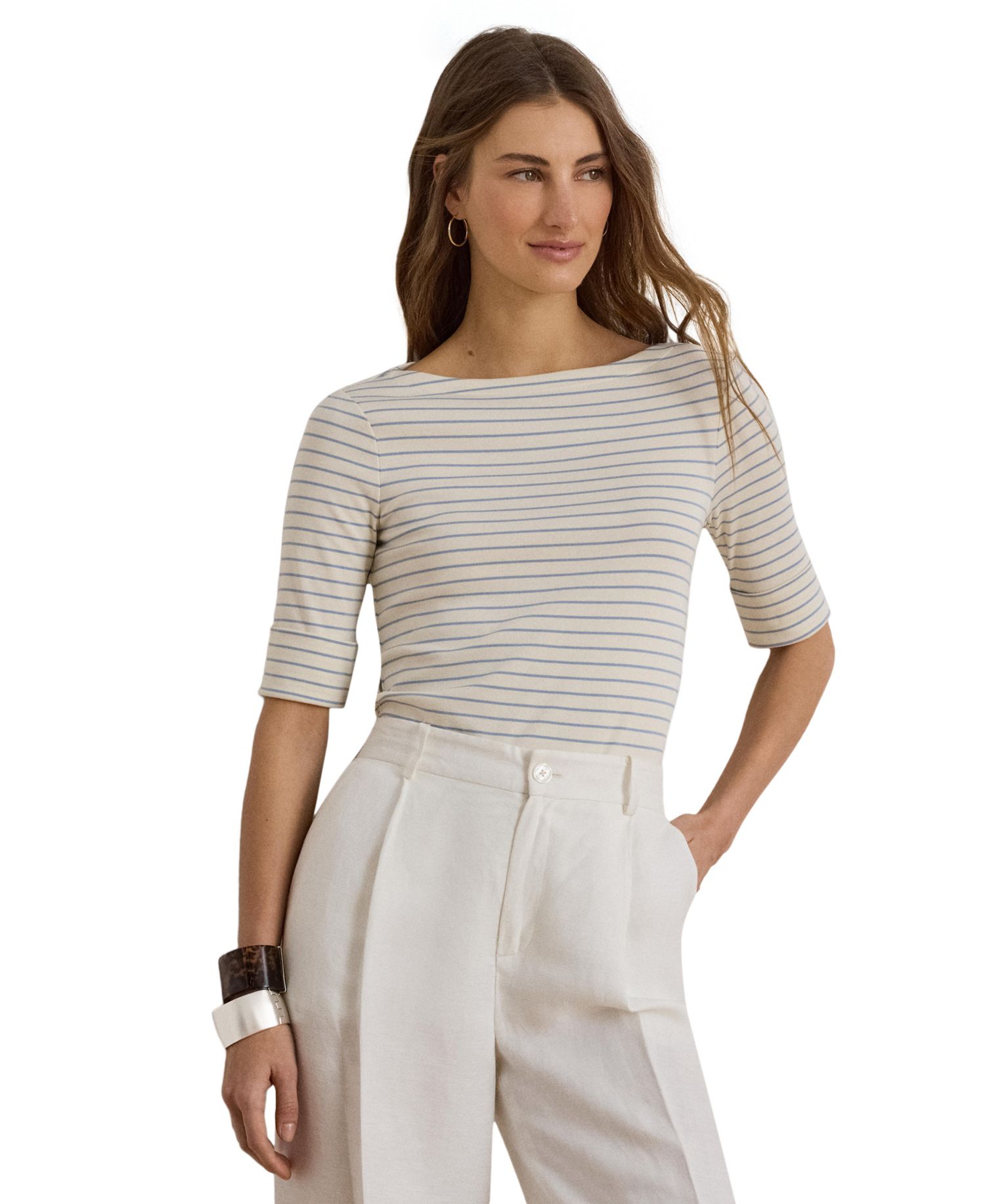 Women's Striped Boat Neck Top