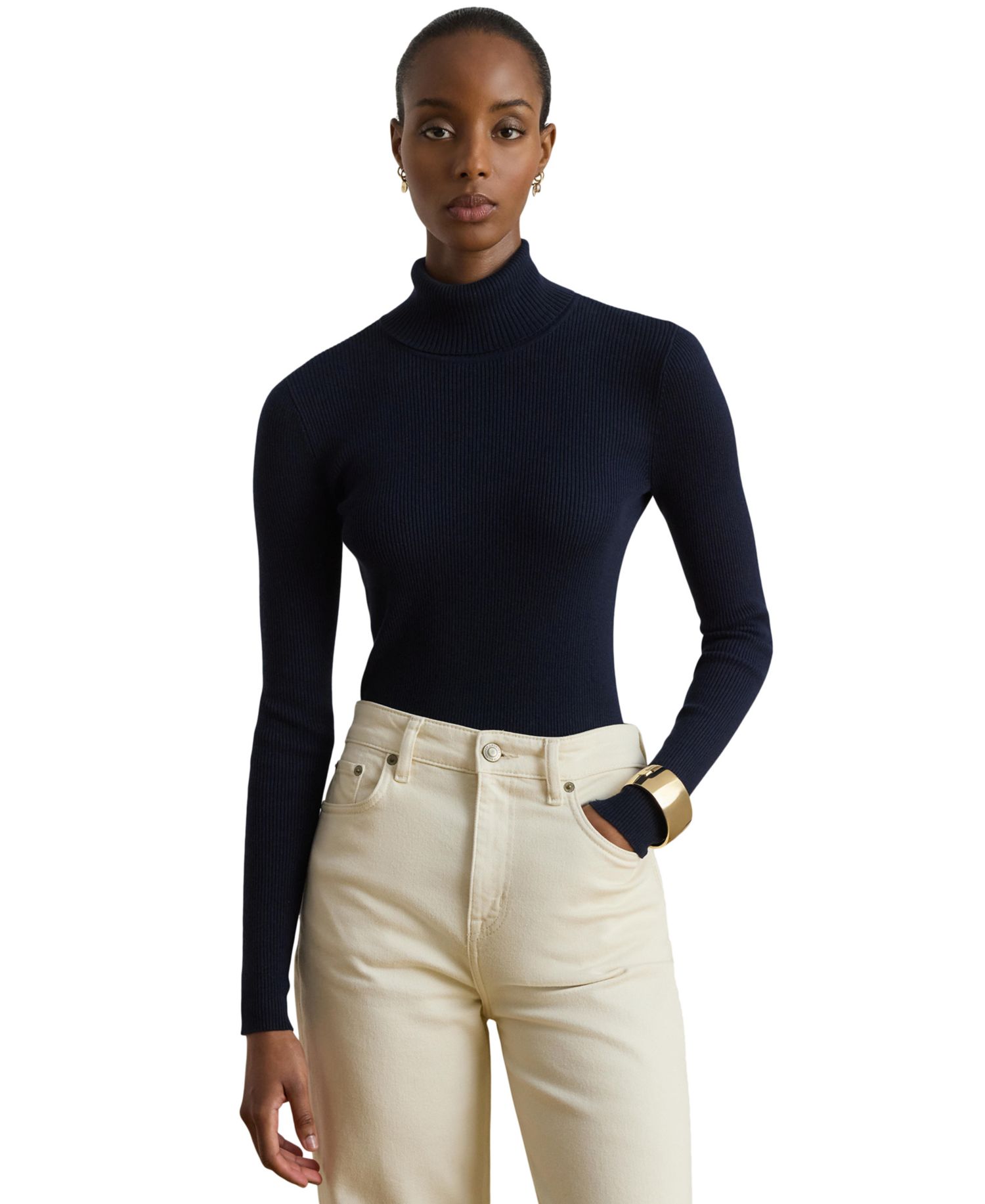 Petite Ribbed Slim-Fit Cotton-Blend Turtleneck Sweater