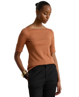 Lauren Ralph Lauren - Women's Stretch Cotton Boat Neck T-Shirt Red Terracotta