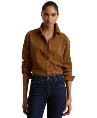 Women's Goat-Suede Relaxed-Fit Long-Sleeve Shirt