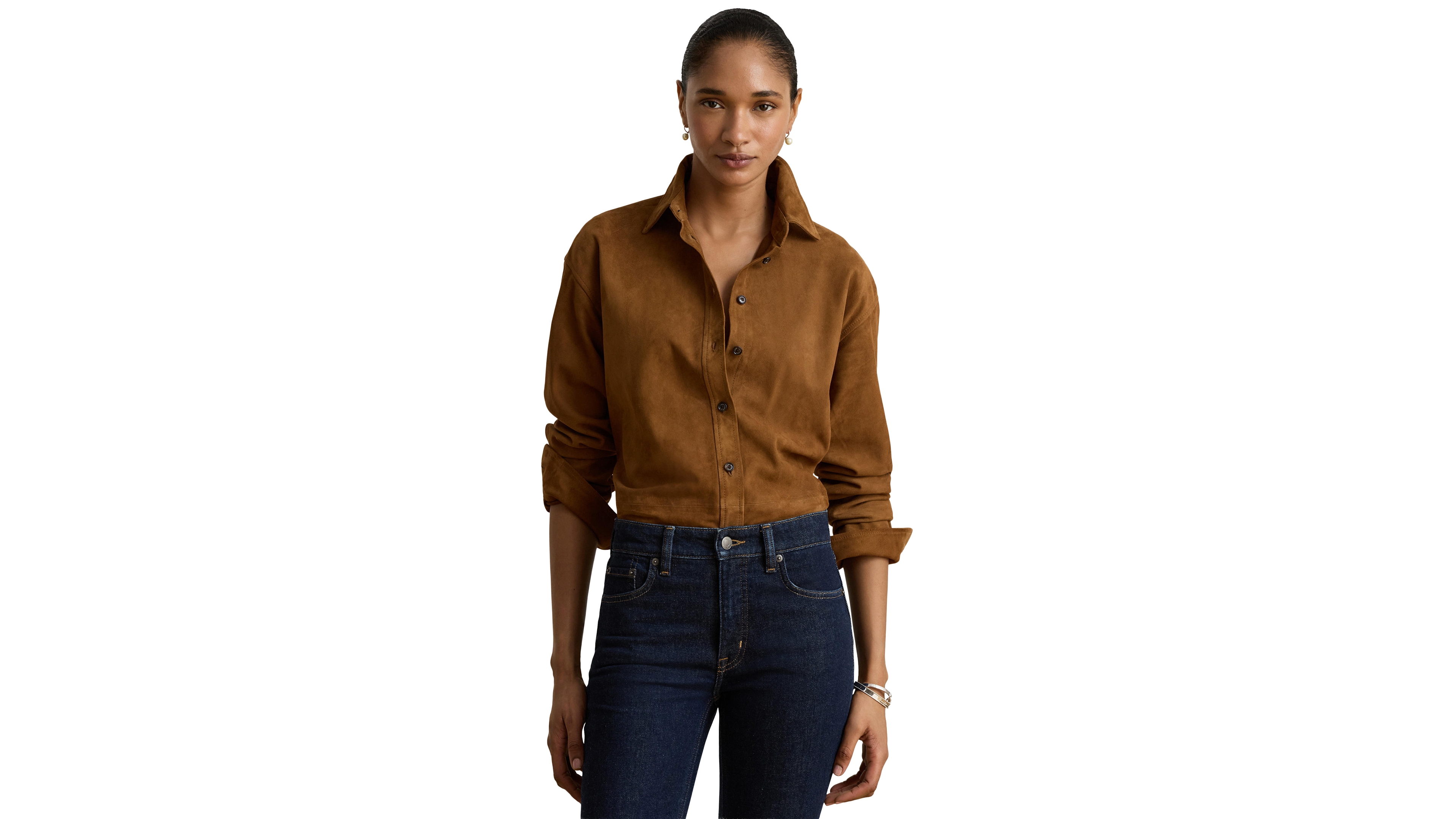 Lauren Ralph Women's Goat-Suede Relaxed-Fit Long-Sleeve Shirt