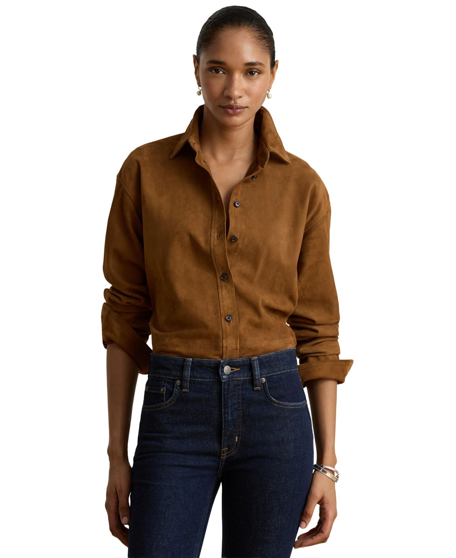 Women's Goat-Suede Relaxed-Fit Long-Sleeve Shirt
